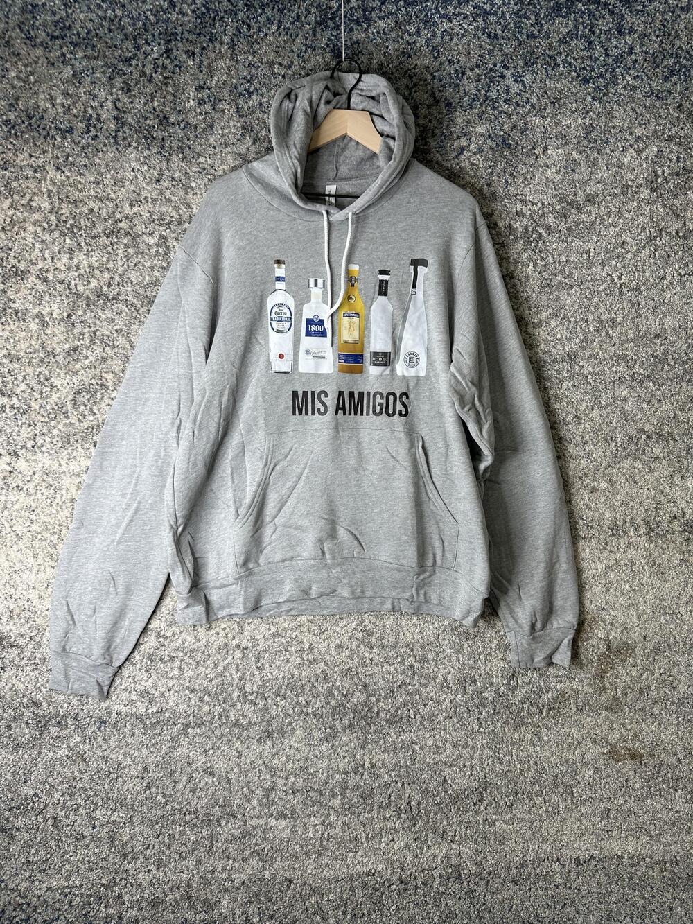 Mis Amigos Hoodie Mens XL Gray Tequila Bottles Graphic Bella+Canvas Fleece